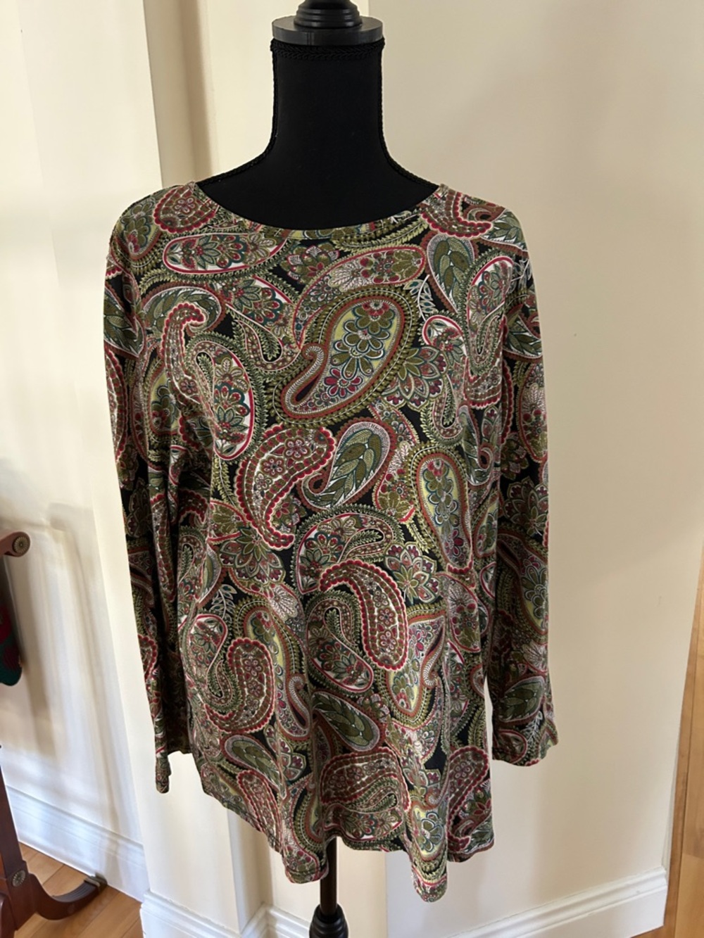 J. Jill Black Multi Paisley Long-Sleeve Knit Top size large